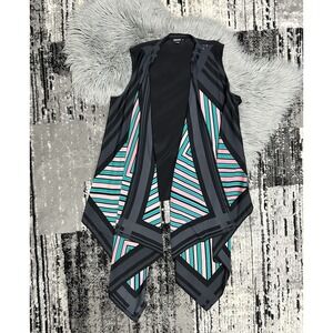 DKNY Silk Multi-Wear Womens Black Teal Pink Printed Cardigan Top M/L ($225)